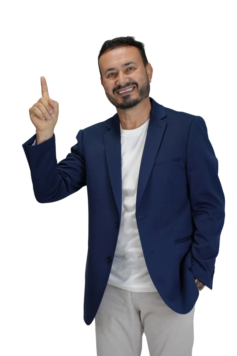 Nelto Almeida Rodrigues, psicólogo em Lages SC, apontando e convidando ao primeiro passo da psicoterapia